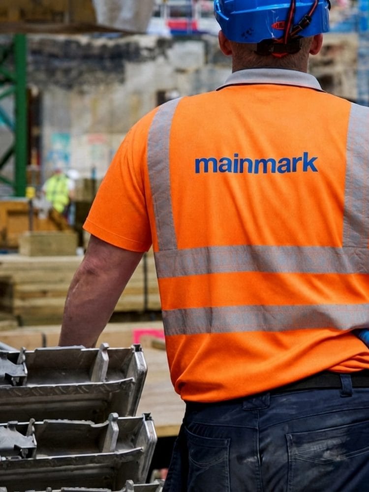Mainmark crew member in branded hi-vis overlooking a ground-engineering site