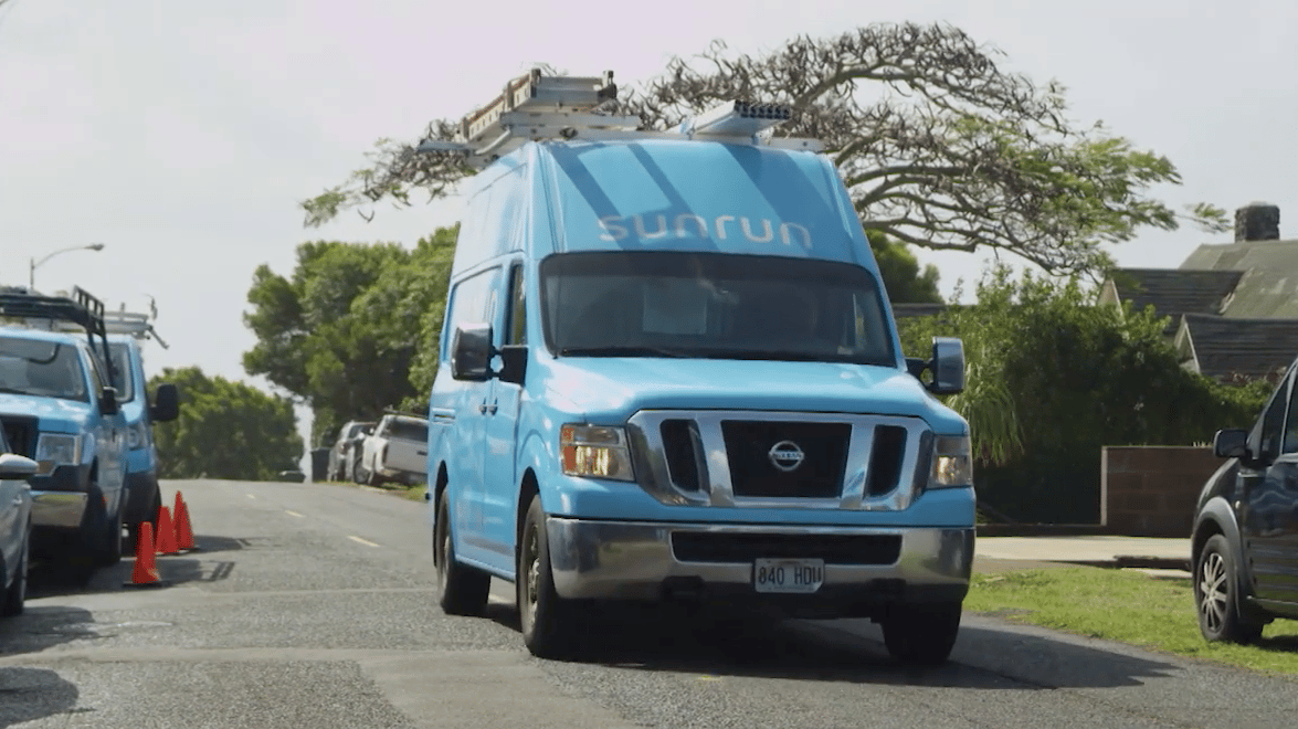 Sunrun van parked on a residential street
