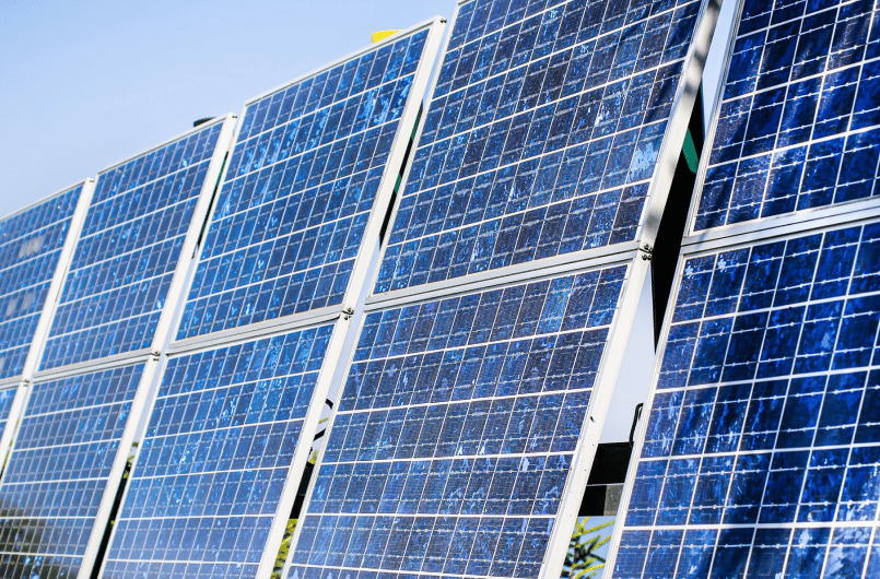 Rows of rooftop solar panels