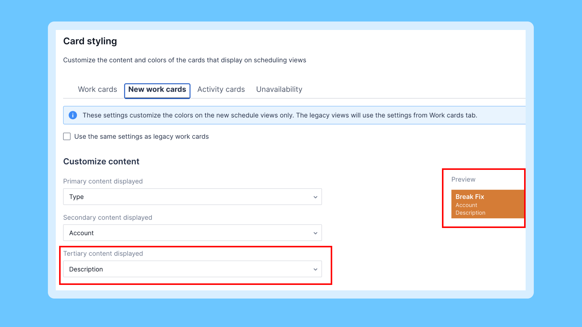 Skedulo web app showing third line configuration setting for job cards
