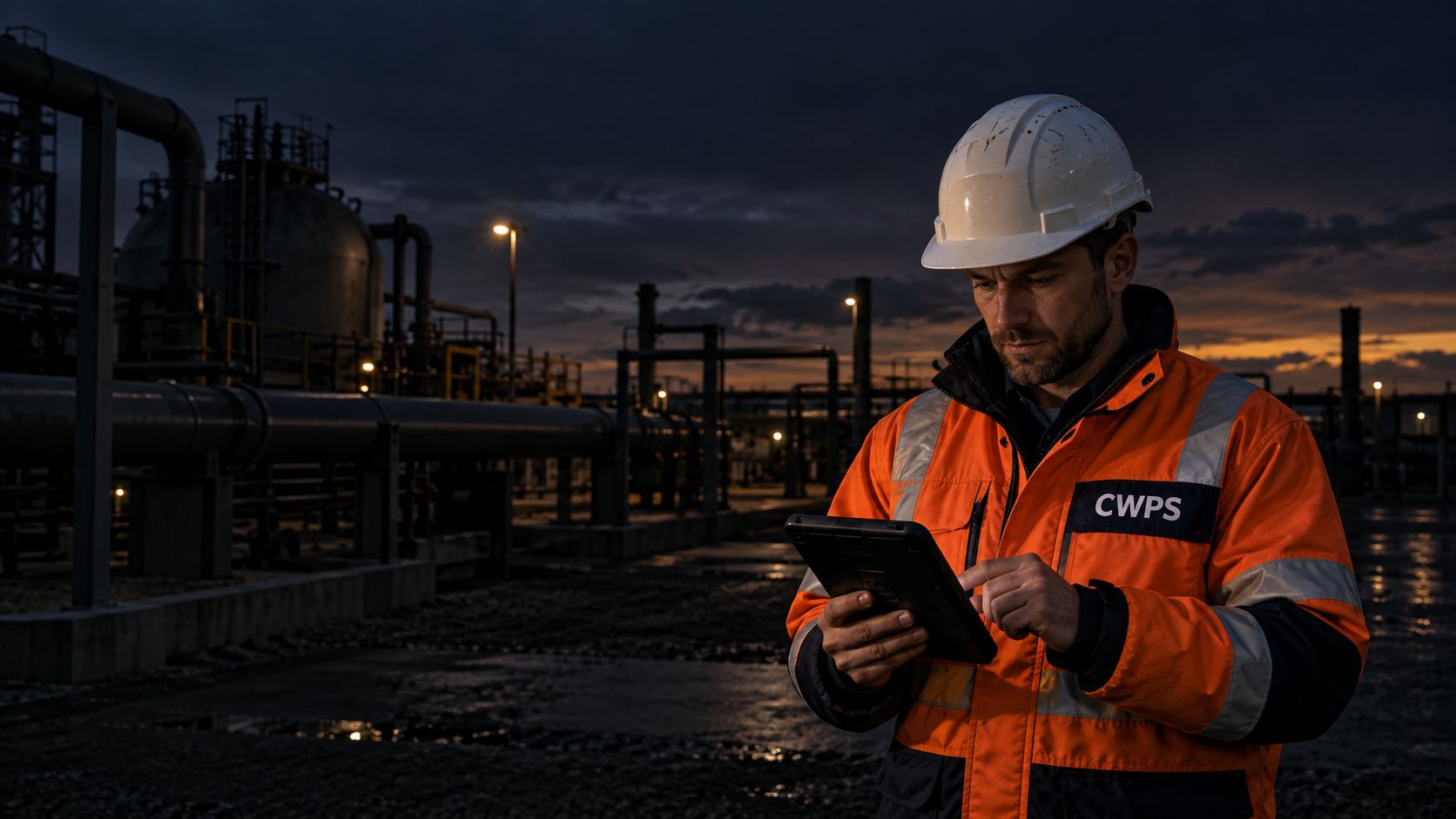 CWPS field engineer completing a task on a mobile device