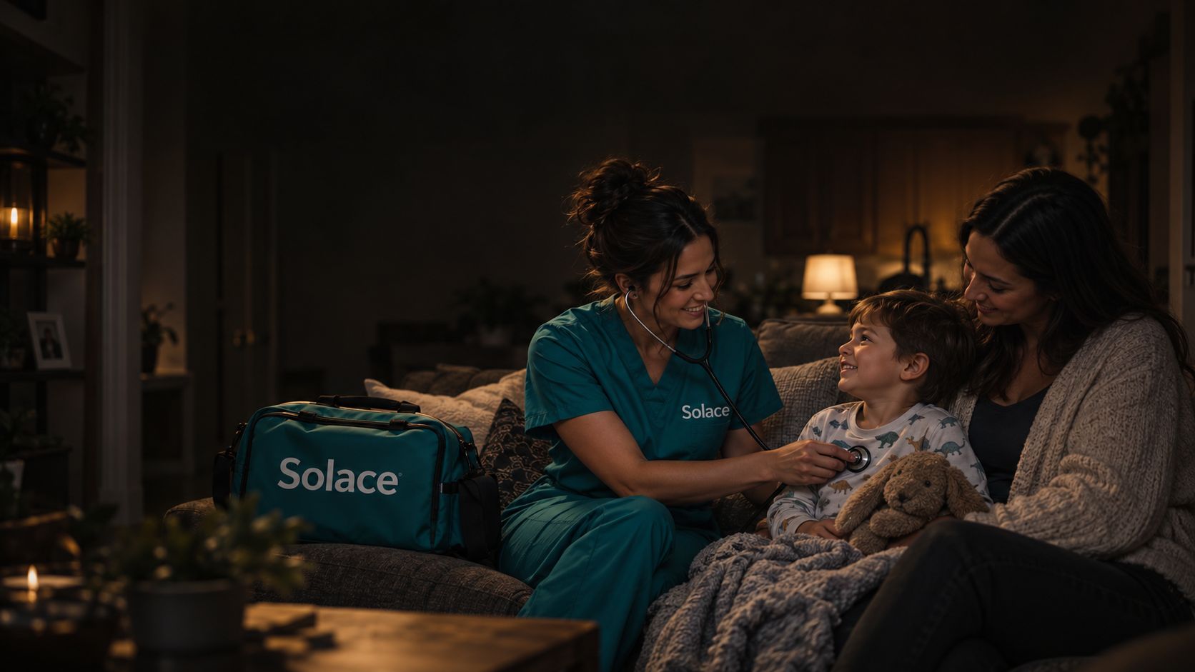 Solace clinician on an in-home pediatric visit