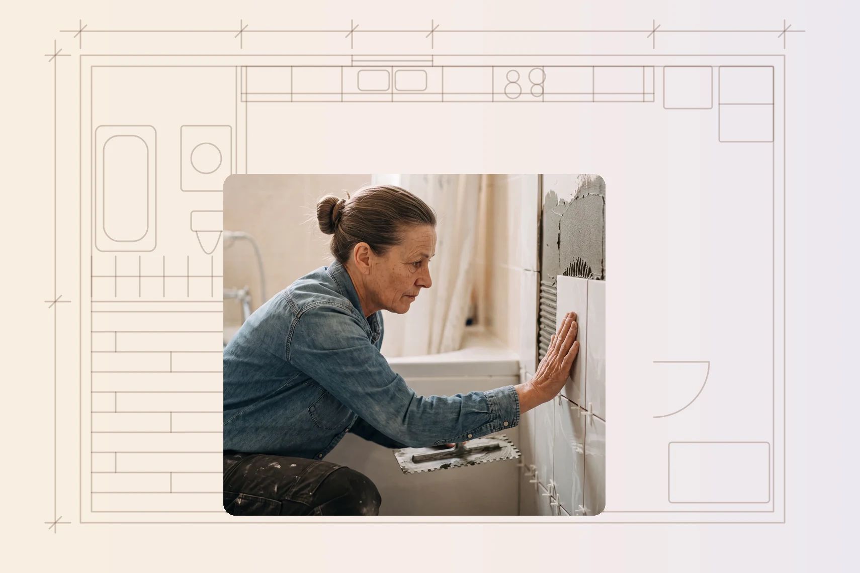 Tiler placing wall tile with spacers