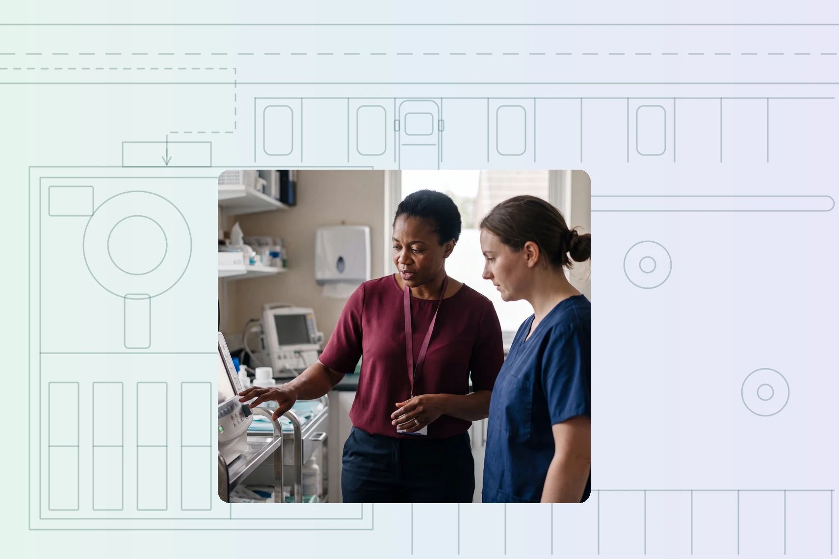 Clinical trainer walking staff member through equipment control panel
