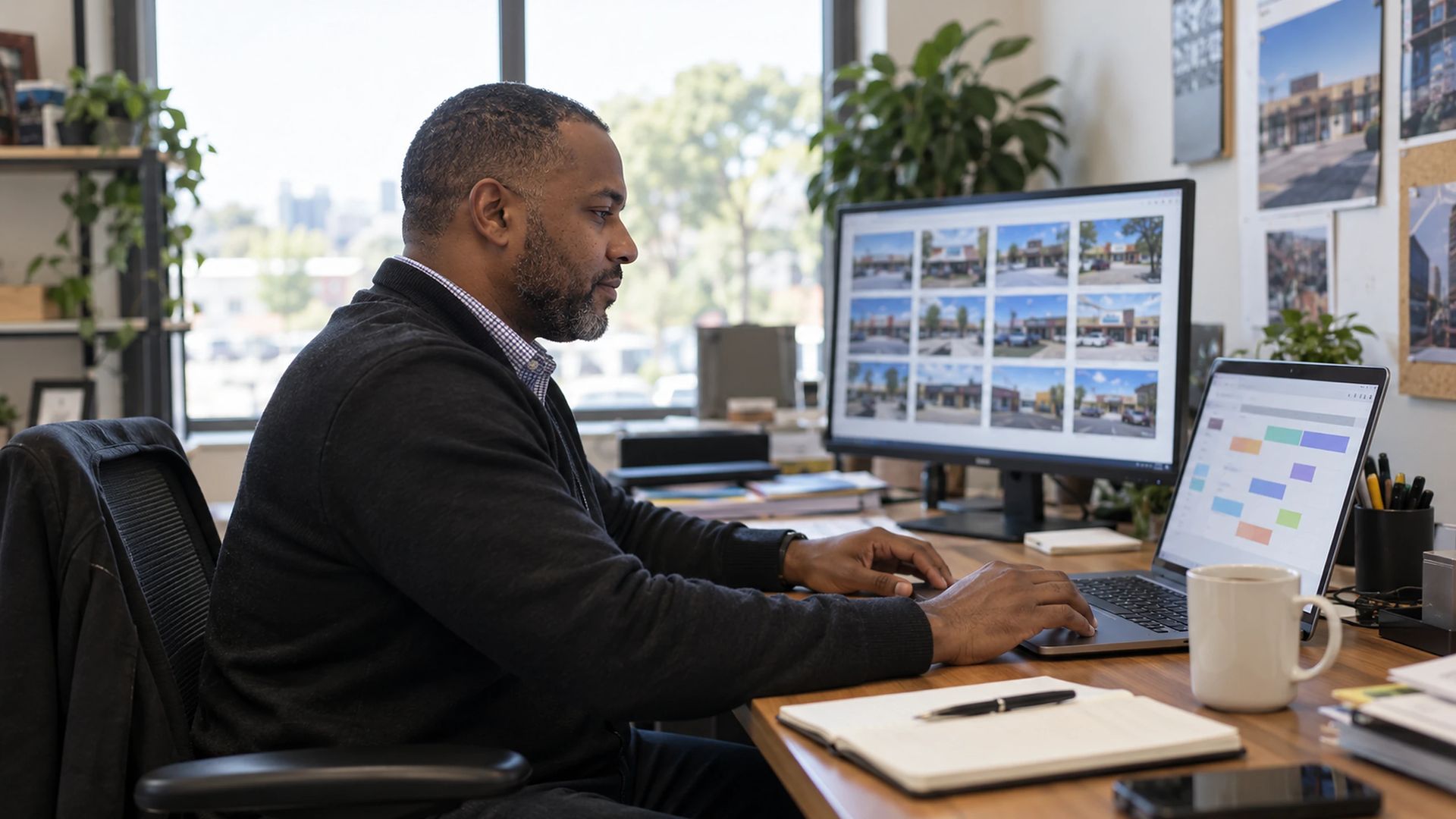 Office worker at a computer in an office