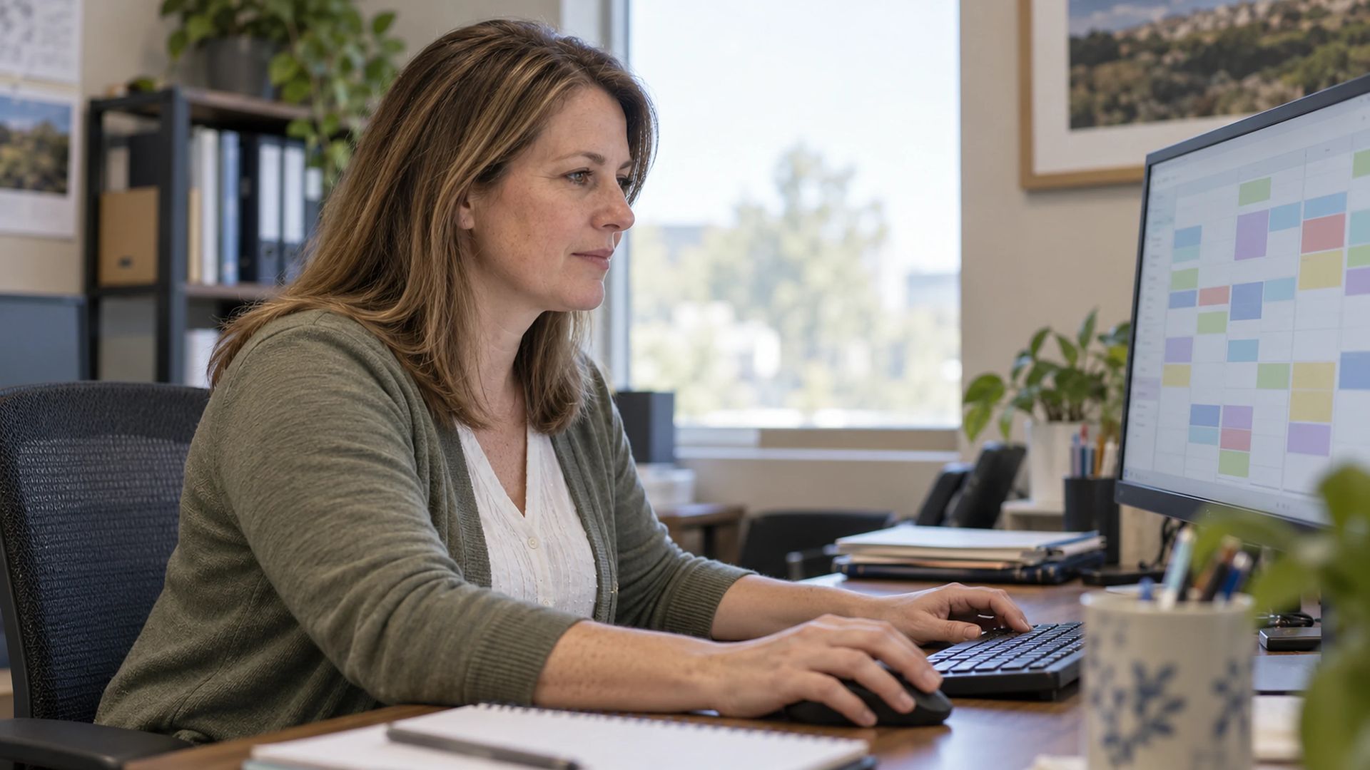 Office worker at a desk in a training center office