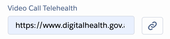 Close-up of the Video Call Telehealth URL field with its link icon button